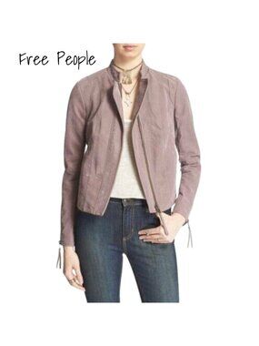 Free People Motorcycle Jacket Vegan Moto faux leather Size 10 Dusk New With Tag